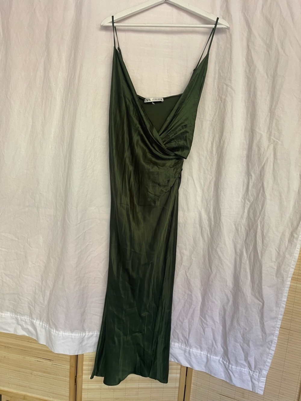 Zara Satin Slip Dress Ruched Side Midi Maxi Cocktail & Evening Wear Size L NEW - Picture 2 of 16